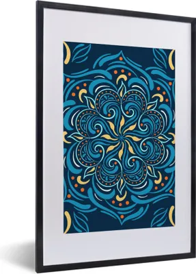 Produktbild von MuchoWow® MuchoWow® Gerahmtes Poster Blume - Gelb - Blau - Muster 40x60 cm - Poster mit zchwarzem Bilderrahmen - Poster in Rahmen