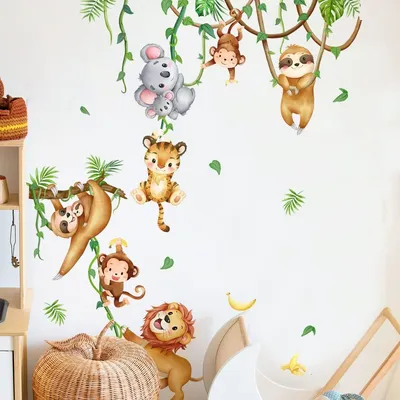 Produktbild von Wandsticker Dschungeltiere - Wandsticker für Kinderzimmer - Wanddekoration für Wohnzimmer - Wanddekoration für Schlafzimmer - Wanddekoration für Küche - Einfach anzubringen, 100% umweltfreundliches Vinyl