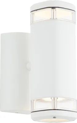 Zdjęcie produktu dla BRILLIANT ponadczasowa biała zewnętrzna lampa ścienna JANDY | światło góra/dół | możliwość ściemniania za pomocą odpowiedniego źródła światła | 2x gniazdo GU10 maks. 18W | metal/szkło | IP44