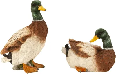 Produktbild von 2 Stück Enten Entenfiguren stehend/liegend Dekoration Haus Teich Garten Deko