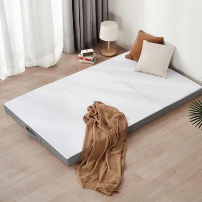Immagine prodotto di Materasso pieghevole - Materasso da ospite - 120 x 195 x 10 cm - Bianco e grigio - Oeko-Tex