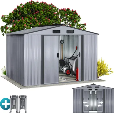 Image de GARDEBRUK® Abri de jardin métal XXXL 8m² fondation 315x260x180cm porte coulissante vert cabane de jardin cabanon rangement outils 15m³
