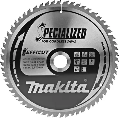 Image de Lame de scie circulaire, T.C.T Efficut, 260 x 30 mm, 60 dents - MAKITA - B-67234