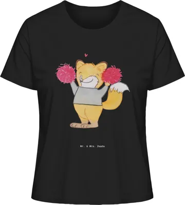 Produktbild von Mr. & Mrs. Panda Oberteil Damen Fuchs Cheerleader Größe M - Schwarz - Geschenk, Basic T-Shirt, Cheerleading, Turn Club, Turniere, Baumwoll, Shirt Mit Print, Turnen