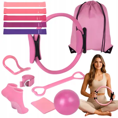 Produktbild von Pilates Set - 13 in 1 - Yoga Fitnessset mit Pilatesring Widerstandsband Rosa