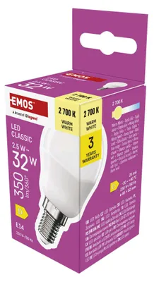 LED žárovka Classic Mini Globe / E14 / 2,5 W (32 W) / 350 lm / teplá bílá