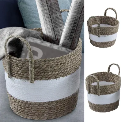 Produktbild von Korbset mit Henkeln 2er Set Seegras natur weiß 2 Größen S:20x20x13cm L:23x23x17cm Aufbewahrungskörbe Körbe
