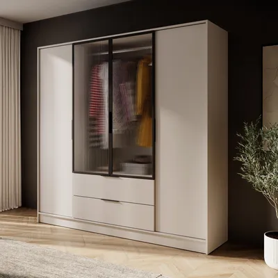 Productafbeelding van Designkast RICADI 4D RM Kasjmir, 4 deuren met ribbelglas en lades