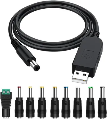 Productafbeelding van USB naar DC Kabel - Spanningsverhoger Adapter - Apparaten Voeden - Met 9 Connectoren - 100 cm Lengte - Zwart
