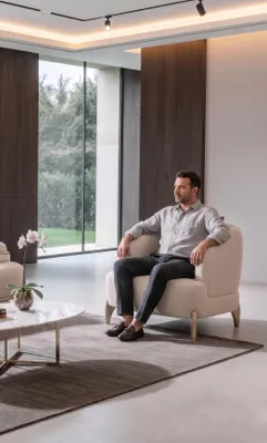 Obrázok produktu pre Kreslo Moderné Biele Bouclé Design Kreslo s podrúčkami Relaxačné kreslo