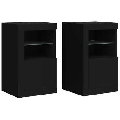 Image de vidaXL Armoires d'appoint avec lampes LED 2 pcs. noir bois composite