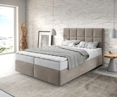 Produktbild von DELIFE Boxspringbett Dream-Fine 140x200 cm Mikrofaser Beige mit Matratze und Topper