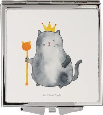 Produktbild von Mr. & Mrs. Panda Schminkspiegel klein Katze König - Weiß - Geschenk, Katzen, Kosmetikspiegel, Klappbarer Spiegel, Cats, Wohnung, Taschenspiegel, Für Handtasche, Königlich