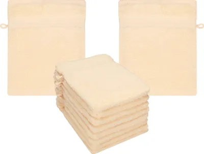 Produktbild von Betz 10 Stück Waschhandschuhe 16x21 cm PREMIUM 100% Baumwolle  Farbe: beige