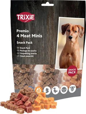 Productafbeelding van TRIXIE Hondenkoekjes PREMIO 4 Meat Minis, Kip/Eend/Rund/Lam, 4 x 100 g, zonder toegevoegde suiker, glutenvrij