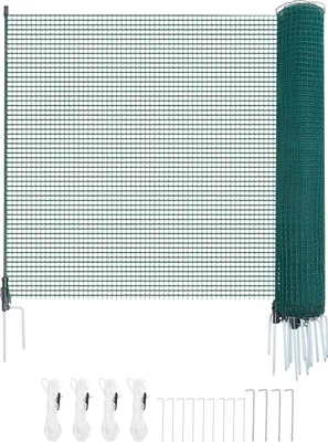 Image de SucceBuy Clôture de délimitation 15 x 0,9 m en PE, clôture flexible avec piquets à double pointe et cordes de tension, adaptée aux chiens, poules, plantes et espaces extérieurs tels que jardins ou campings