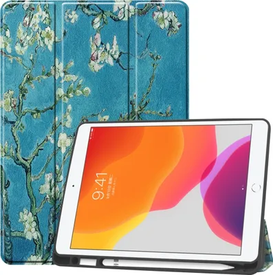 Produktbild von Mobigear Tri-Fold Gel iPad 9 (2021) Hülle TPU,Kunstleder Klapphülle + Stifthalter - Mandelblüten