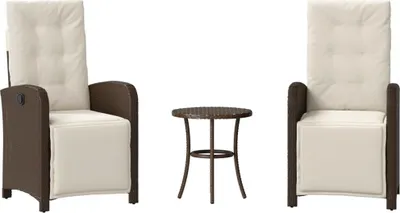 Produktbild von vidaXL 3-tlg. Bistro-Set mit Kissen Braun Poly Rattan