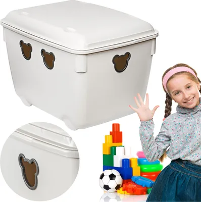 Produktbild von Kunststoffbehälter 40L Spielzeugbehälter Kunststoff Mit Deckel Aufbewahrungsbox Teddybär Weiß