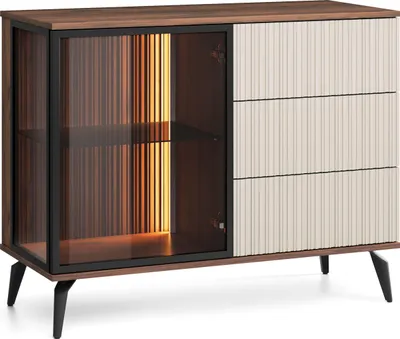 Produktbild von Masseno Kommode TRAMONTO 103 cm Sideboard mit 3 Schubladen und 1 Türen für Wohnzimmer Schlafzimmer Modern 103x39x80 cm Nussbaumfarben / Kaschmir