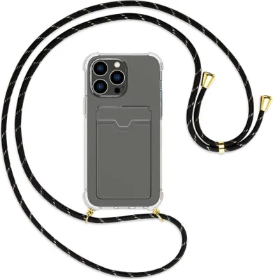 Produktbild von Handykette Backcover-Schutzhülle mit Band (Metall goldfarben) für Apple iPhone 14 Pro Max (6.7'') - schwarz/gold