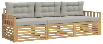 Produktbild von Outdoor-Sofagarnitur 3 pcs Weiß und Hellgrau Polyester