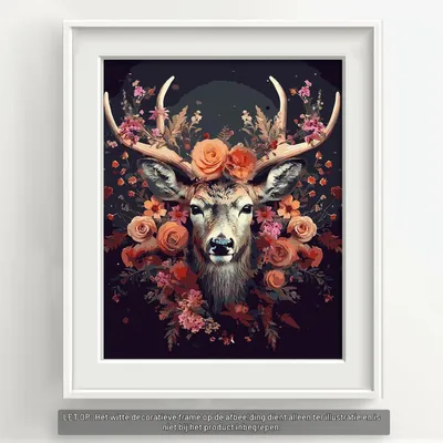 Productafbeelding van Schilderen op nummer voor volwassenen Dieren met frame inclusief penseel en acrylverf - 40 x 50 cm, bloem en hert 1