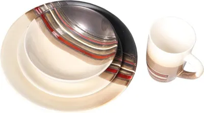 Zdjęcie produktu dla Komplet Ceramicznej Zastawy Stołowej w Kolorach Brązowo-Beżowym