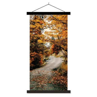 Produktbild von MuchoWow® Textilposter Herbstwald - Weg - Laub - Ländlich 40x80 cm mit schwarzem Rahmen - Wandemalerei