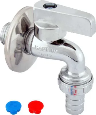 Produktbild von Kugelauslaufhahn mit Schlauchverschraubung aus Messing, verchromt, 1/2"