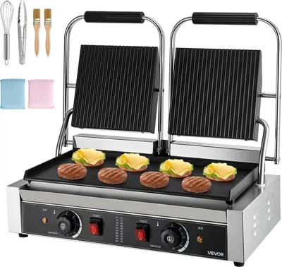 Produktbild von VEVOR kommerzieller Panini-Grill Kontaktgrill 3600 W für Sandwiches Steak Bacon Hamburger, Sandwichmaker Pressgrill aus Edelstahl mit Griff & Temperaturregelung & 48 x 23 cm Heizplatte, Paninipresse