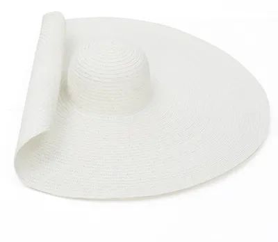 Produktbild von Weißer, faltbarer Strohhut mit breiter Krempe, atmungsaktiv, gehäkelt, ideal als Strandhut.