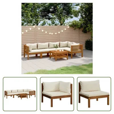 Produktbild von The Living Store 6-tlg. Garten-Lounge-Set mit Creme Kissen Massivholz Akazie