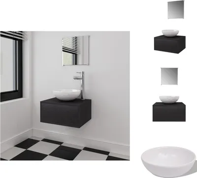 Immagine prodotto di vidaXL Set di mobili da bagno a 3 pezzi con lavabo nero - Set di mobili da bagno