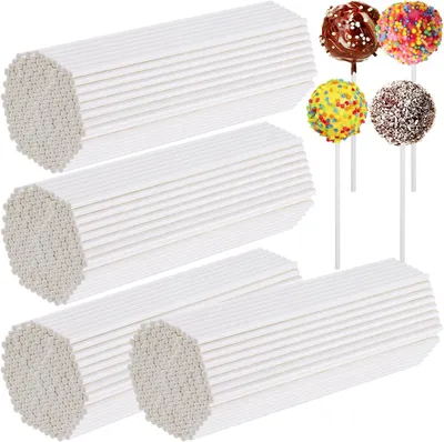 Productafbeelding van Papieren stokjes voor cake pops - Geschikt voor contact met voedsel en stevig - Voor het bakken en knutselen - Wit, 15,2 cm, 400 stuks