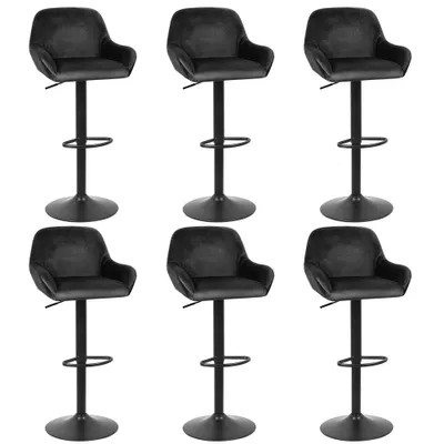 Produktbild von 6er Set Barhocker aus Samt Bistrohocker höhenverstellbar Schwarz
