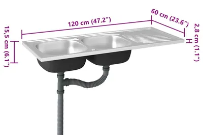 Obrázek produktu pro vidaXL Dvojdřez stříbrný 1200x600x155 mm nerezová ocel