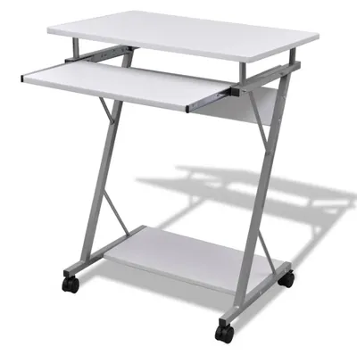 Image de Bureau d'ordinateur compact sur roulettes avec plateau coulissant pour le clavier