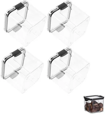 Obrázek produktu pro Skladovací nádoby – čtvercové – vzduchotěsné uzávěry – bez BPA – 4 ks – průhledné – 10,2 cm x 10,2 cm x 9,8 cm – 700 ml – na rýži, cukr, mouku, ořechy