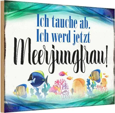 Produktbild von vianmo Holzschild 12x18 cm ich tauche ab werd Meerjungfrau Spruch Zitat