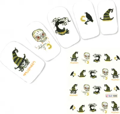 Produktbild von Tattoo Nail Halloween Totenköpfe Katze Glitzer Aufkleber Nagel Sticker