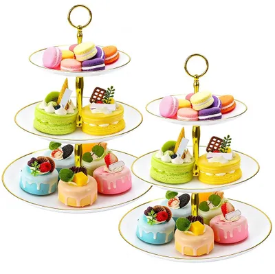 Kuchenständer 2er-Set, 3 Etagen, rund, gold/weiß, Ø 14,5–24,5 cm