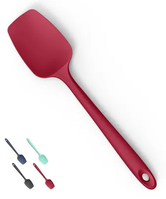 Produktbild von Flexibler Silikonspatel, 28,9 cm, hitzebeständig, lebensmittelecht, Antihaftbeschichtung, Küchenutensil zum Backen, Abschaben und Mischen (Löffelspatel, rot)