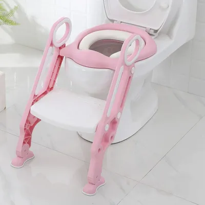 Produktbild von Kinder Toilettensitz,Toilettensitz mit Leiter, verstellbare KlapphöheToilettentrainer,Rosa