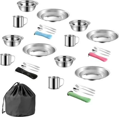 Produktbild von 24-teiliges Camping Kochgeschirr Set für 4 Personen - Edelstahl