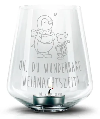 Produktbild von Mr. & Mrs. Panda Kerzenhalter Glas Smörle Winterzeit - Transparent - Geschenk, Weihnachten Grüße, Teelichthalter, Laterne, Weihnachtsgruß, Windlicht, mit gravur