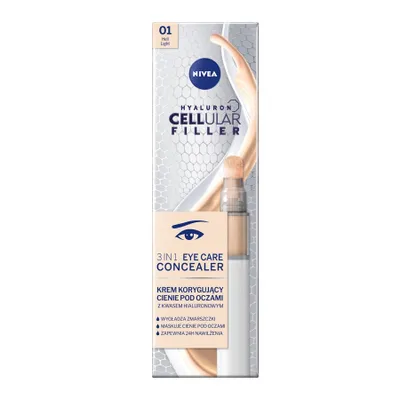 Zdjęcie produktu dla Nivea Hyaluron Cellular Filler 3In1 Eye Care Concealer Krem korygujący cienie pod oczami 01 Light, 4ml