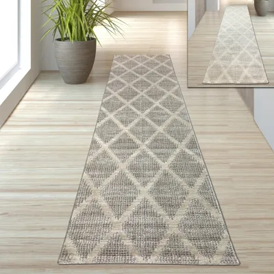 Produktbild von Teppich schlichtes Rautenmuster in creme Größe - 80 x 300 cm