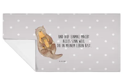 Produktbild von Mr. & Mrs. Panda Handtuch Otter Kind - Grau Pastell - Geschenk, baumwolle, Geburt, Baby, Mutter, Händehandtuch, 50x100, gesichtstuch, Mama, Familie, Flauschtuch