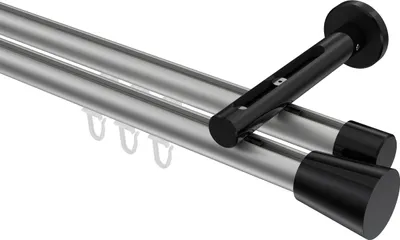 Produktbild von Interdeco Innenlaufstange / Gardinenstange mit Innenlauf Silbergrau / Schwarz, Typ Siteno Sitra (Konus), 20 mm Ø 2-läufig, 400 cm